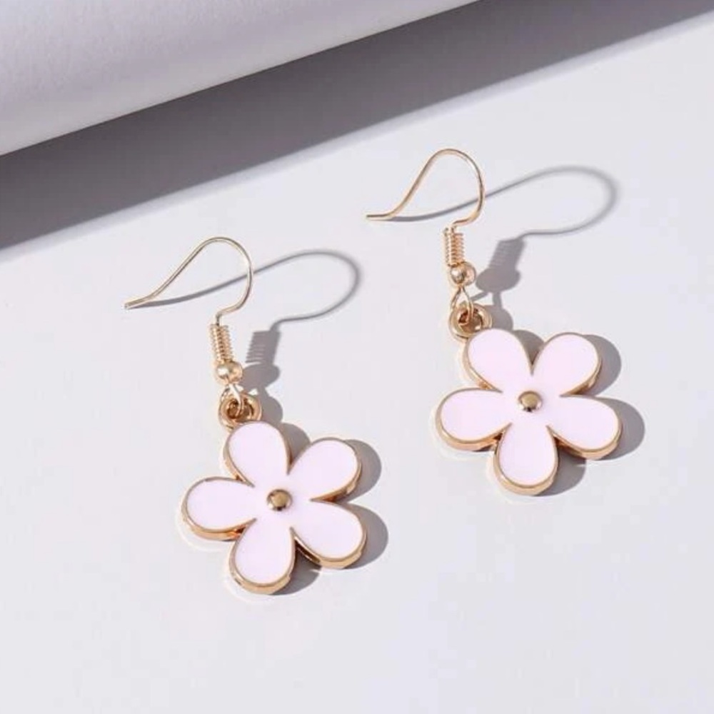 SHEIN - Pink and Gold Dangly Flower Earrings